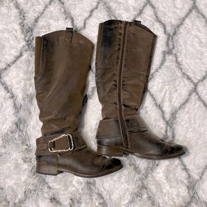 Womens soft leather distressed knee high boots